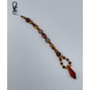 Beaded Purse Charm Suncatcher Gold Brown Crystal Prism Handbag Ornament
